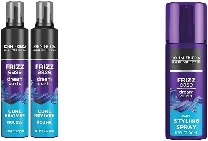 John Frieda Curly Hair Reviver Mousse Enhances Curls, a Soft Flexible Hold & Anti Frizz, Frizz Ease Dream Curls Daily Styling Spray