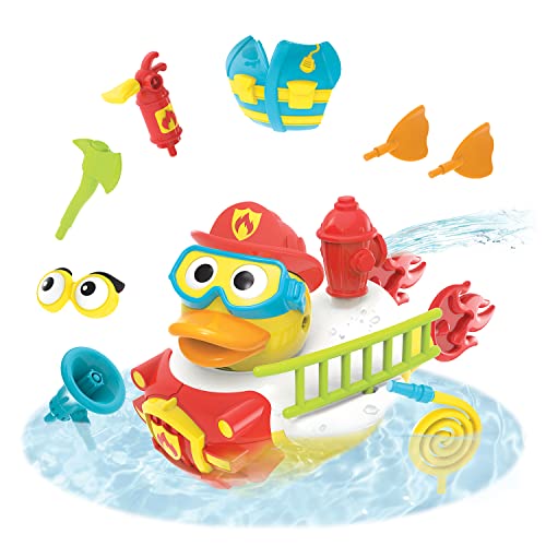Yookidoo Jet Duck Firefighter Bath Toy with Powered Water Hydrant Shooter - Sensory Development & Bath Time Fun for Kids - Battery Operated Bath Toy with 15 Pieces - Ages 2+