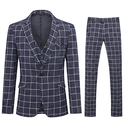 YFFUSHI Men's Plaid Tweed 3 Piece Suit Slim Fit Button Dinner Suit Tuxedo