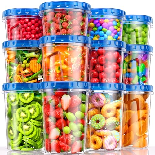 BiuLeon 12 Pack- 34/24/17oz Freezer Storage Containers, Plastic Food Storage Containers with Twist Top Lids, BPA Free and Reusable Soup Containers with Lids, Leakproof/Microwave/Dishwasher Safe