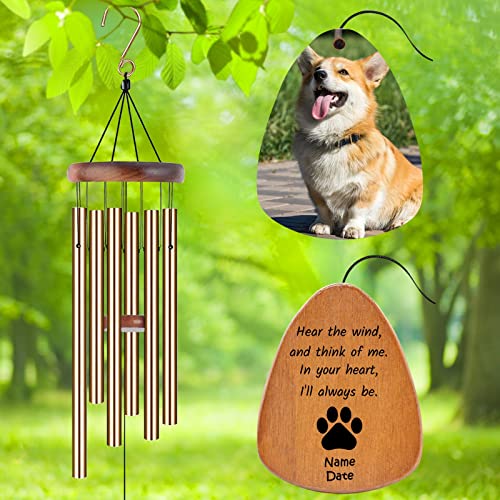 Image of Personalized Custom Wind Chimes Memorial Gift for Loss of Loved One Mother Dad Mom Dog Pets Customized Outdoor Sympathy Wind Chimes with Photo Text