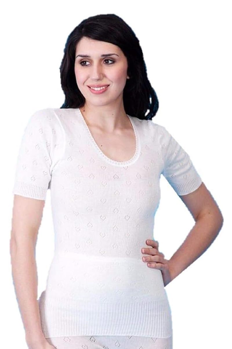 Tesmark Women's White Plain 100% Cotton Short Sleeve Spencer Plain & Lace Underwear Tops, White Comfortable Sleepwear And Loungewear Base Layer Uk Size S-3Xl (L, )