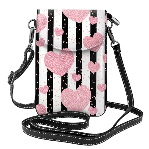 Pochettes pour téléphone portable de luxe en cuir PU à rayures cœur rose doré scintillantes