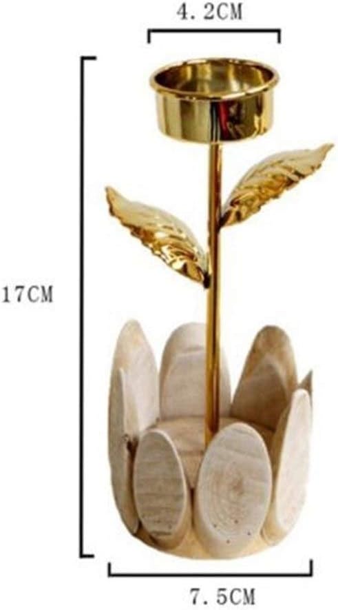 Candle Holders for Table Metal Flower Stand Candelabra Christmas Gold Rose Floral Wooden Base Wedding Event Party Candelabra (Golden)