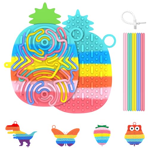BDWing Sensorik Toy Activity Board, Silicone Sensory Fidget Toy, Juguete Antiestres Educativo para Aliviar el Estrés, Necesidades Especiales Silenciosas Aula para Niños (Piña, Colores Pastel)