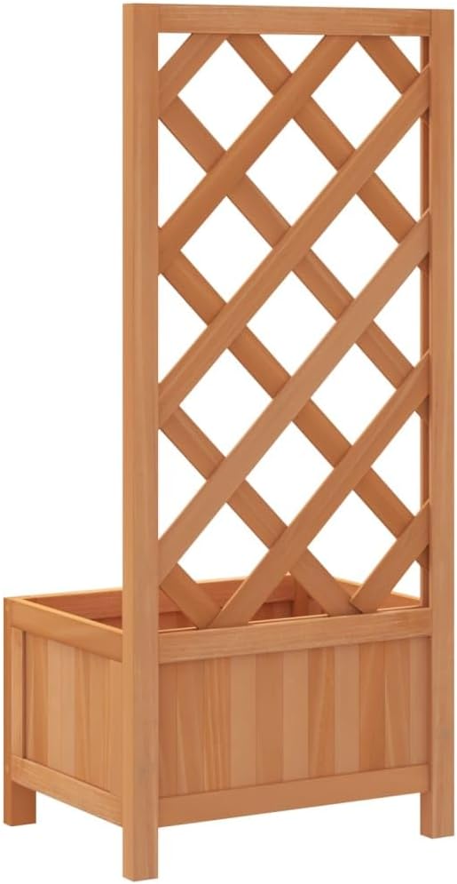 Rustic Fir Wood Planter Box with Trellis 15.7 x 11.8 x 35.4 in Raised Garden Bed for Climbing Plants Matte Brown Outdoor Indoor Patio Balcony Use