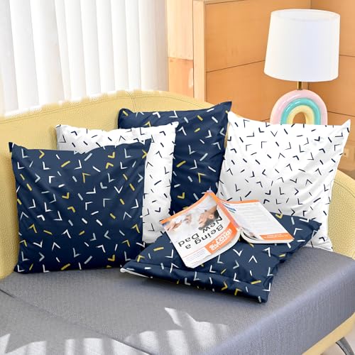 Image of Divine Casa Microfiber Cushion Cover Set of 5 | 16 x 16 Inch | Soft Durable Decorative Cushion Covers for Sofa Couch Bed | Arrow Print | Navy Blue