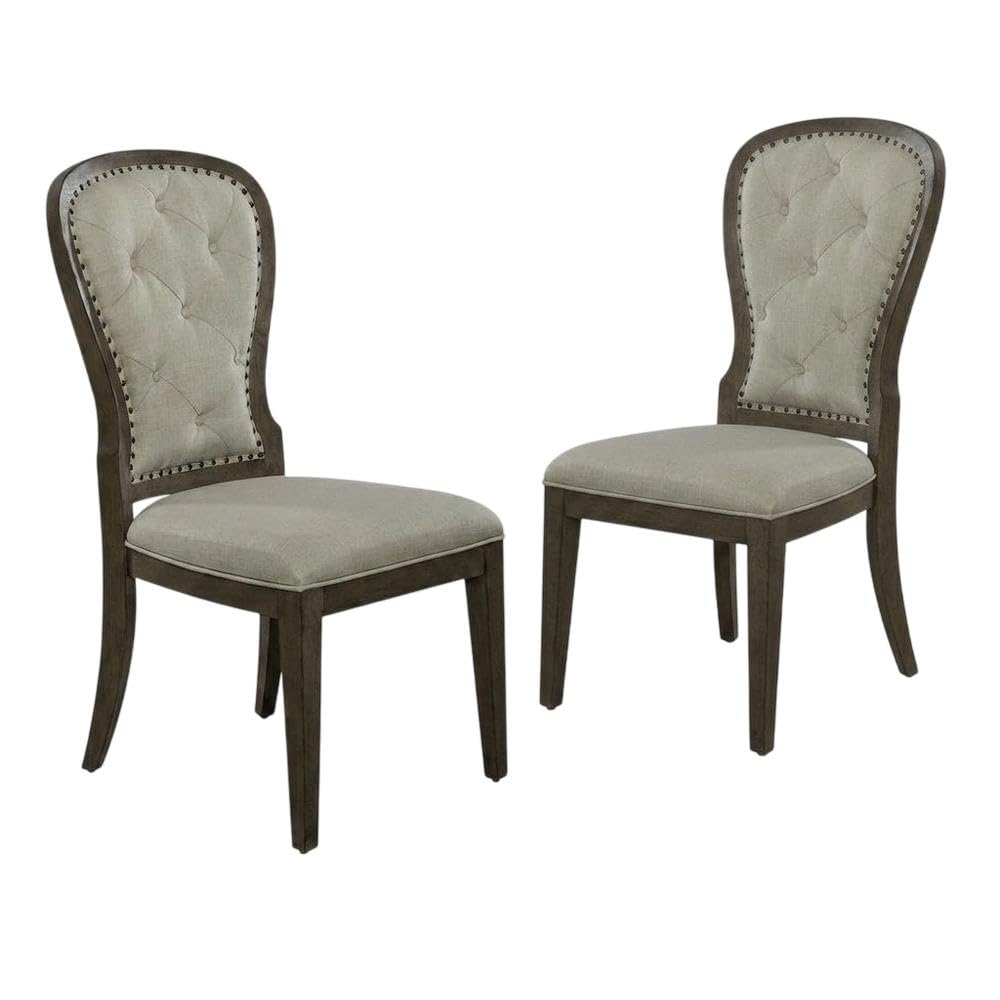 Upholstered Button-Tufted Back Side Chairs Set of by Starlight Canyon Home – Poplar and Rubberwood Solids with White Oak Veneers, Dusty Taupe &Amp; Black Finish, Pack of 2