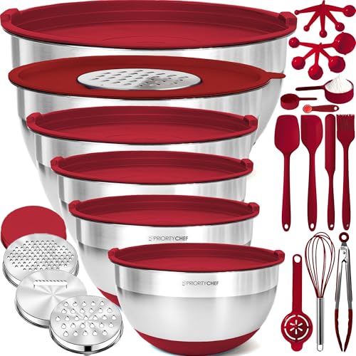 Priority Chef Stainless Steel Mixing Bowls with Lids Set - Premium 30Pcs with 6pc Metal Bowl Set for...