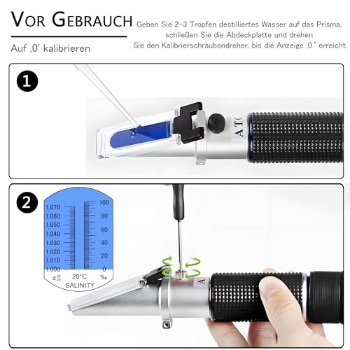 V·RESOURCING Meerwasser Salzgehalt Refraktometer, Handheld Messgerät Salinometer Refraktometer 0-10% Salinitäts-Refraktometer & Spezifisches Gewicht 1,000~1,070 für Salzwasser Aquarium, Hydrometer