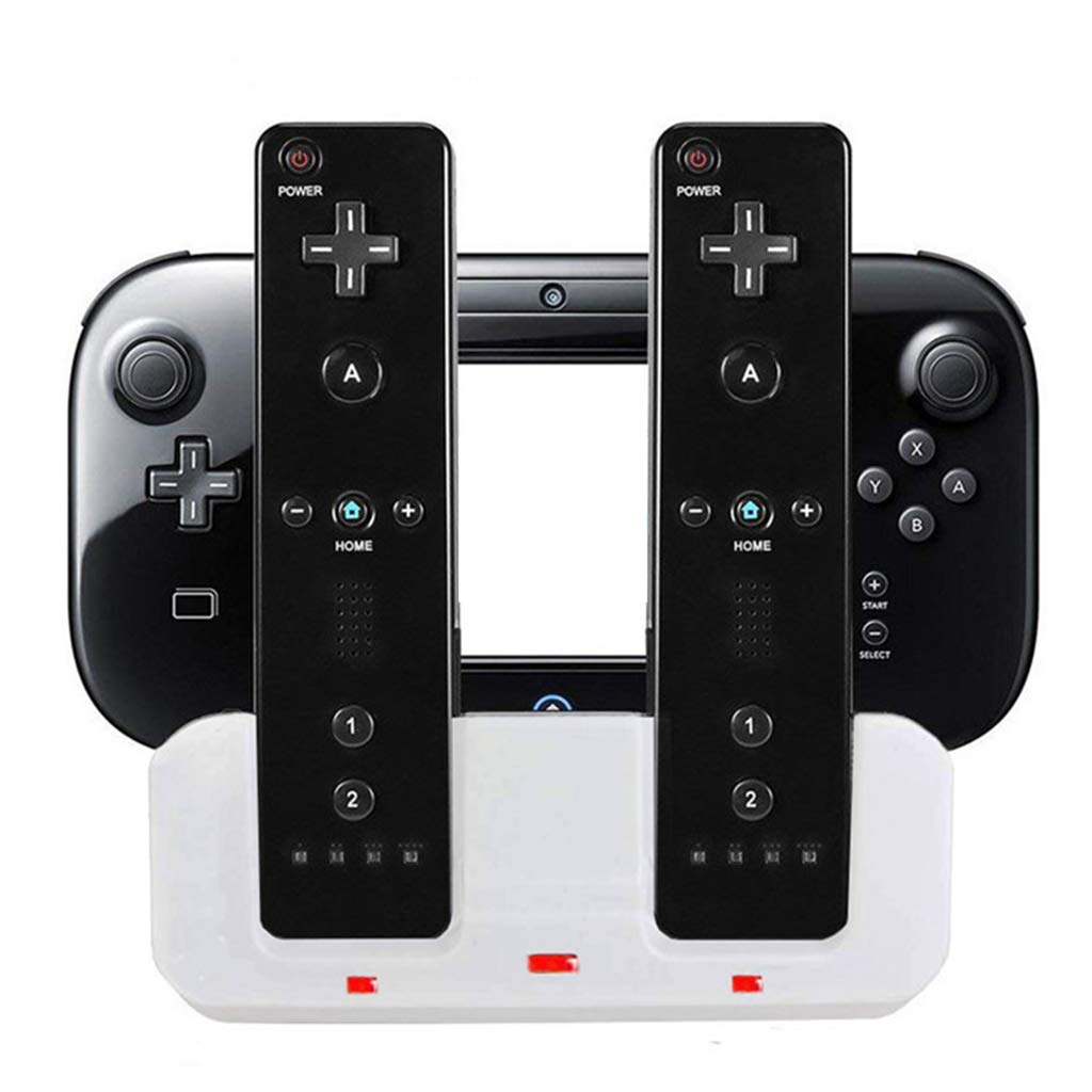 geneic Stazione di ricarica Dock Stand Charger per Wii Remote Controller per Wii U Gamepad con batterie e cavo di ricarica USB