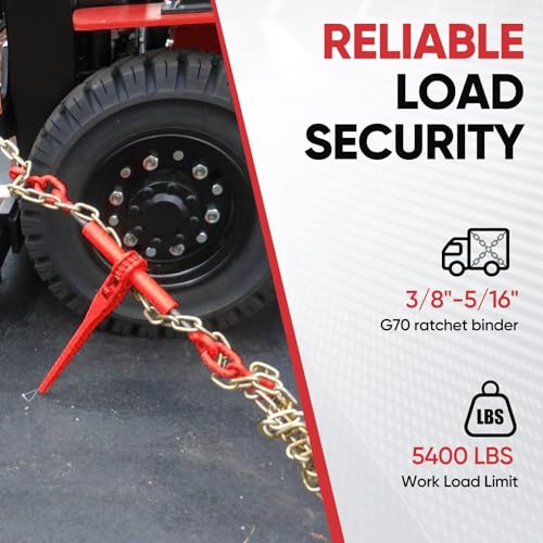 Image of G80 5 /16 inch x 10FT Chain and Binder Set, 2 Pack Heavy Duty Ratchet Chain Binder 5 /16 inch-3 /8 inch with 5400LBS WLL & 19000LBS Break Strength, Complete Chains and Binders for Truck Trailer Flatbed Cargo Tie