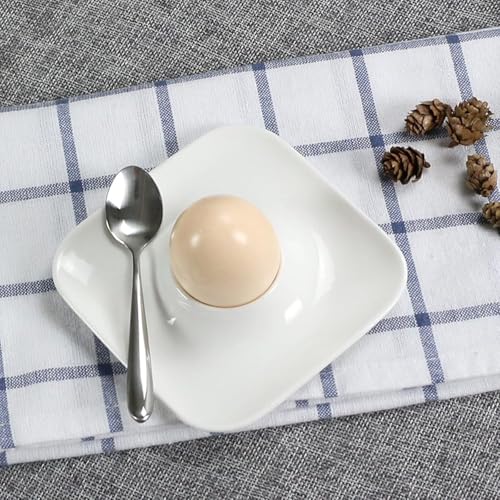 Voarge 4 Stück Keramik-Eierbecher, CremeWeiß Porzellan EierStänder, Frühstück Eierhalter Set für Hart und Weichgekochten Eiern (Platz) – Bild 6