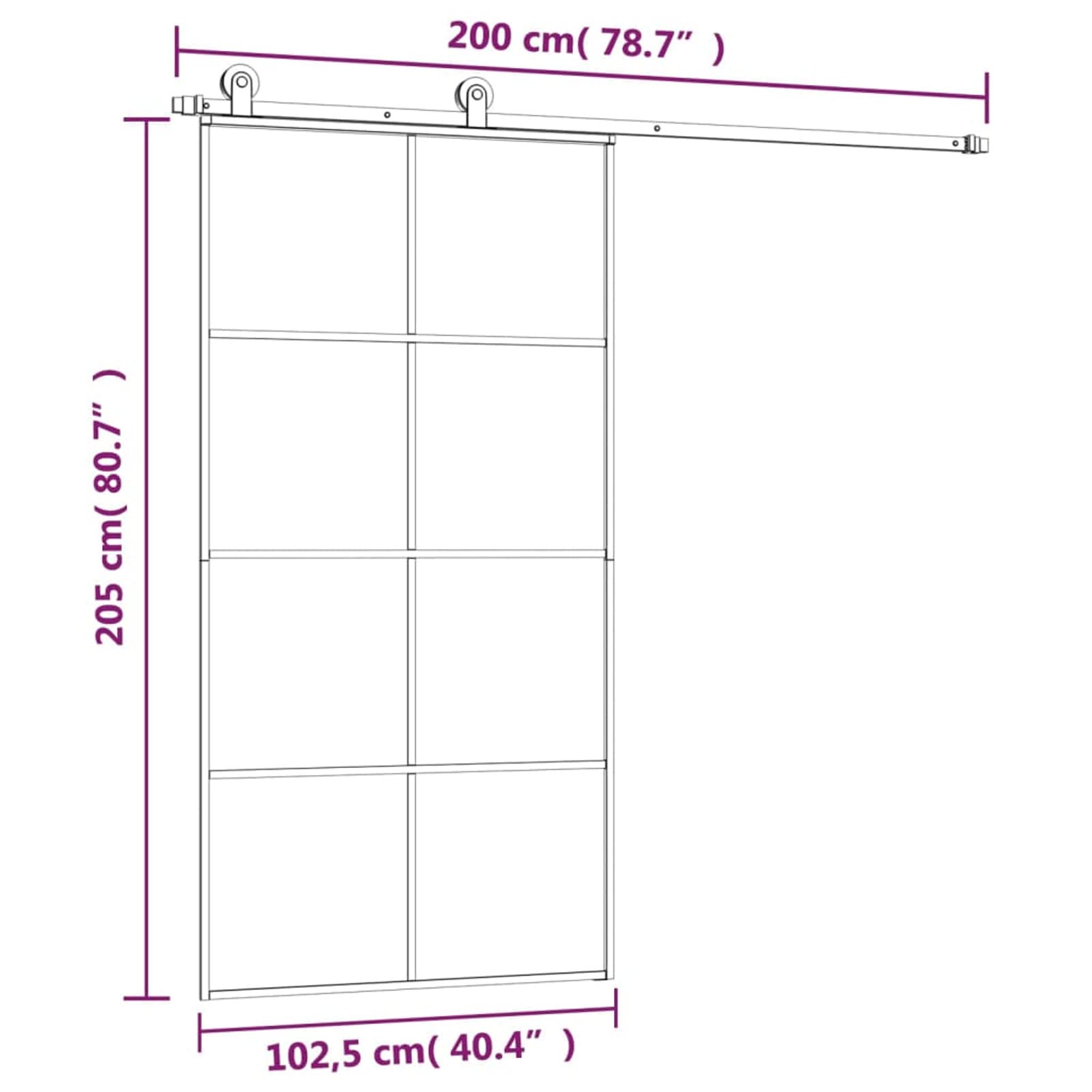 Homgoday Puerta corredera con ferretería 102,5 x 205 cm vidrio ESG aluminio, muebles para casa, interior, exterior, salón, dormitorio c