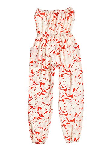 Roxy Junior's Funnel Of Love Printed Woven Romper, Fiery Orange Shelter Floral Pattern, Large #TOP2