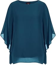Hanna Nikole Damen Große Größen Chiffon Blusen Elegant Fledermaus Hemd Doppellagige Tops Lose Longshirt