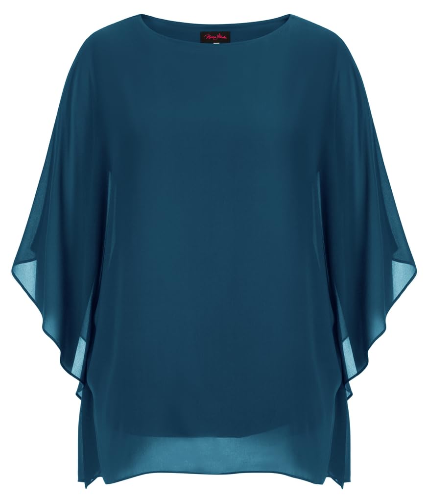 Hanna Nikole Damen Große Größen Chiffon Blusen Elegant Fledermaus Hemd Doppellagige Tops Lose Longshirt