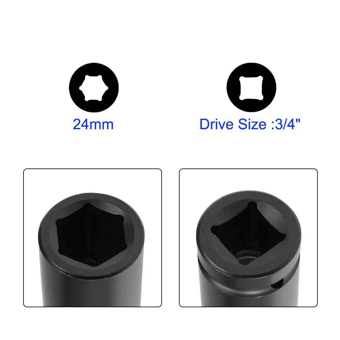 Unifizz 3/4 Inch Drive - 24mm Deep Impact Socket with 6 Point Design, Heat-Treated Cr-V Steel 78mm Length, Metric Sizes - Image 3