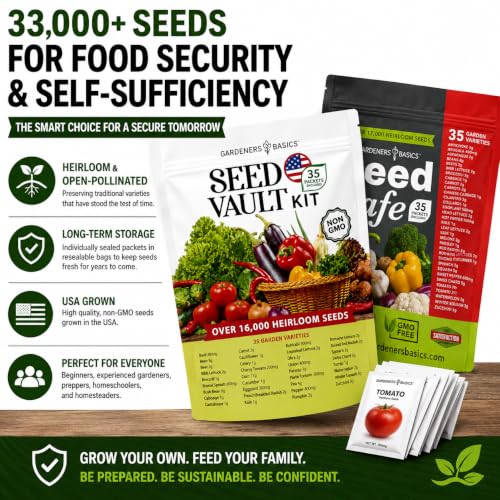 Gardeners Basics Survival Seed Vault & Seed Safe Bundle – 70 Heirloom Vegetable Varieties, 33,000+ Seeds, Non-GMO Emergency Food Supply - Image 4