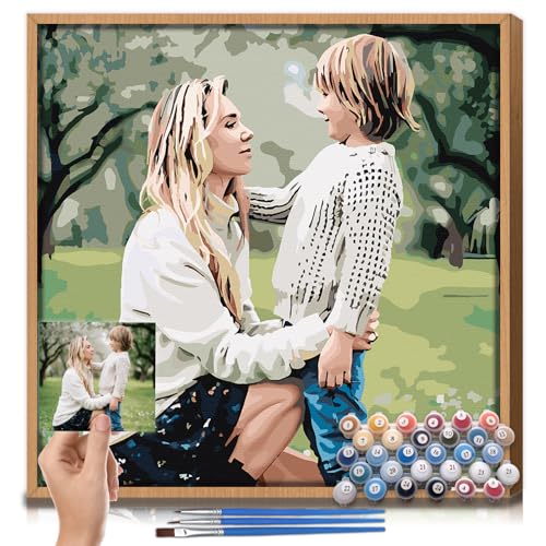 CUSTOM STEWARD Mother Day, Custom Paint by Numbers Kit, DIY Personalized Canvas Painting Set with Acrylic Paints, 3 Brushes, Numbered Canvas, Home Decor, Gifts for Mom from Daughter Son