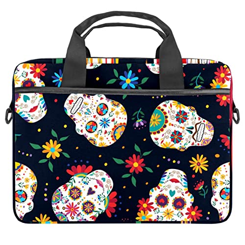 Diseño multicolor en bolso bandolera de hombro con flor de calavera para portátil y tablet de 13