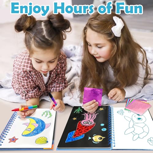 Image of FUNNYB&G Foil Art Craft Kit for Kids 4-10 Years Old: Mess-Free & No-Glue, Create 16 Sparkly Ocean Pictures - Perfect Travel Toy & Birthday Gift for Kids (Ocean)