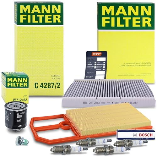 MANN-FILTER Inspektionspaket Filterset 1x Ölfilter 1x Luftfilter 1x Innenraumfilter (Aktivkohlefilter) 4x Zündkerze Kompatibel mit SKODA OCTAVIA 1 VW BORA GOLF 4 LUPO POLO