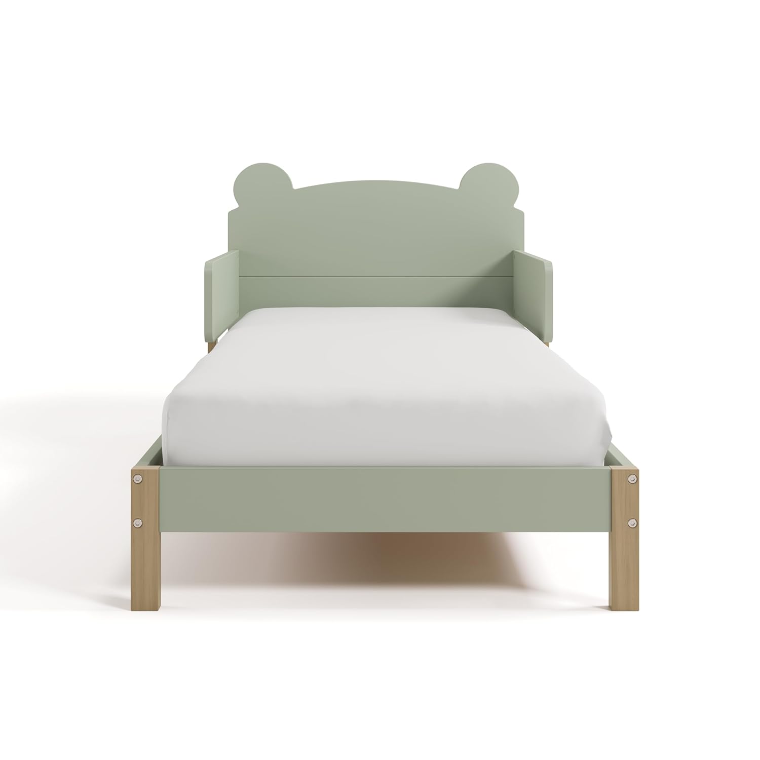 Storkcraft Teddy Bear Toddler Bed (Sage & Driftwood) - GREENGUARD Gold Certified, Fits Standard Crib Mattress, Toddler Rails Included, Wood Craftsmanship