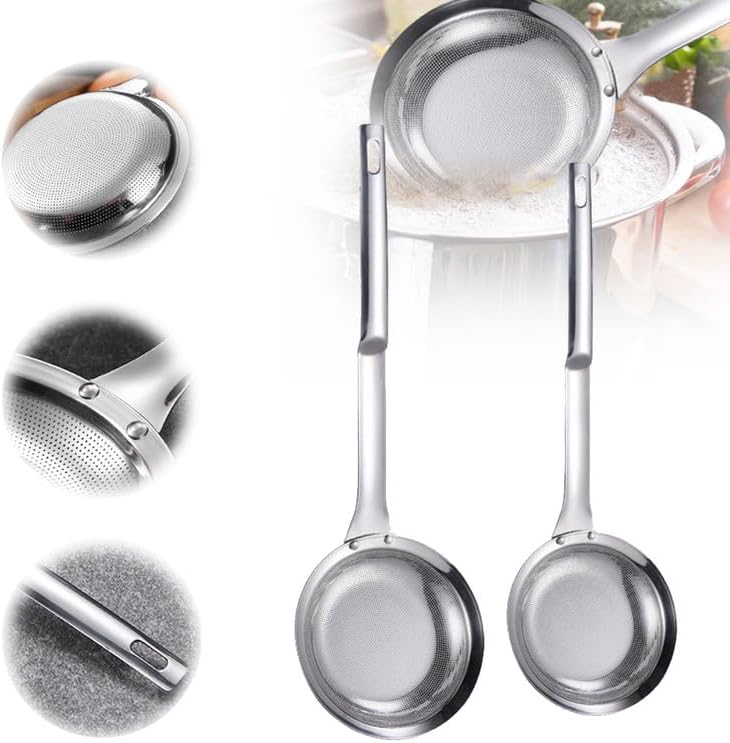 Colador de acero inoxidable de malla fina, colador de malla fina de acero inoxidable mejorado 2024, colador de alimentos de mango largo para cocina,