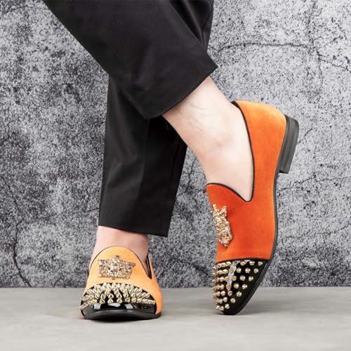 Image of Meijiana Mens Velvet Loafers Dress Shoes with Metal Embellishments Party Luxury Loafer Shoes