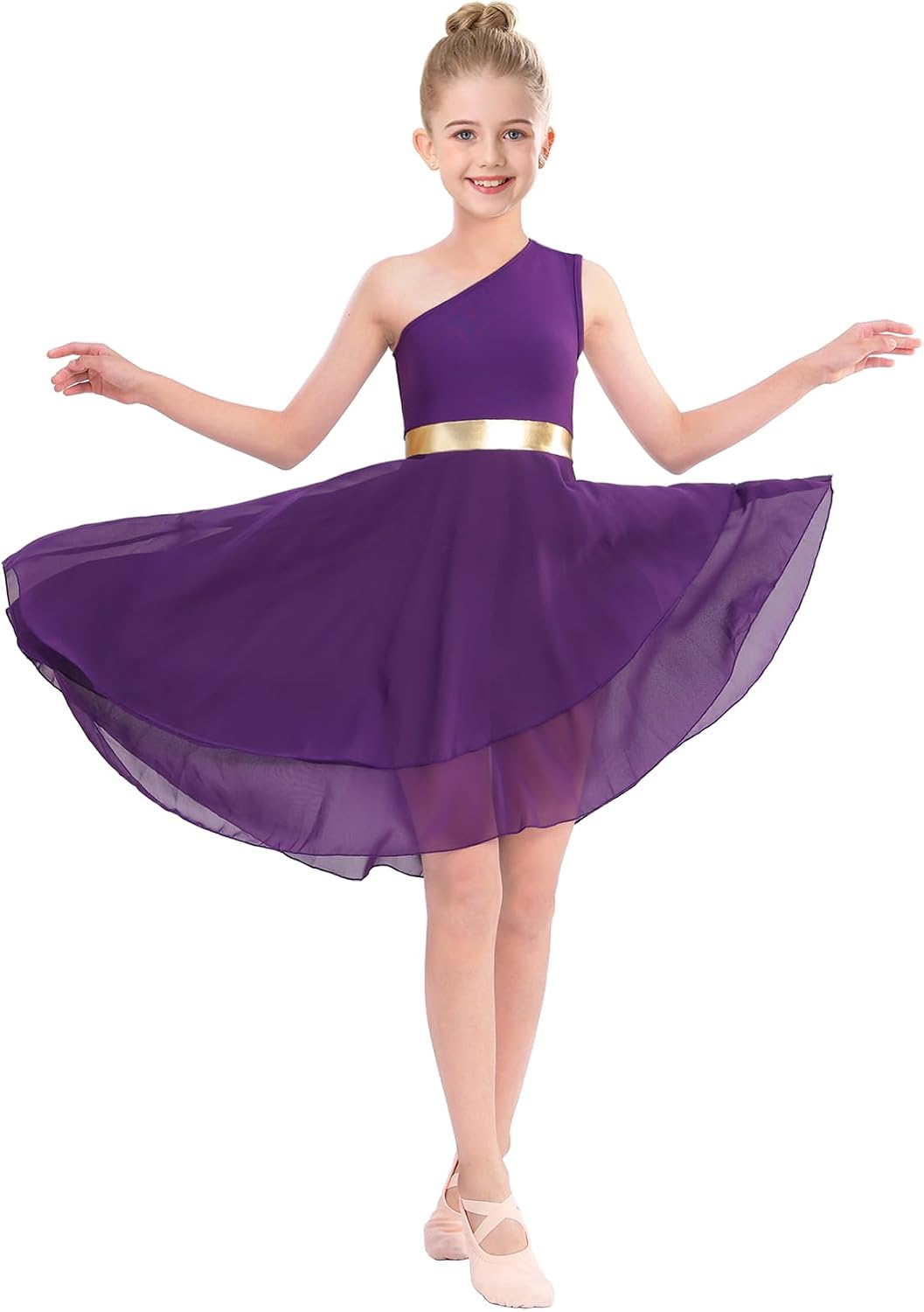 Girls Praise Dance Dress Asymmetrical Overlays Liturgical Worship Dress Irregular Hem Lyrical Dancewear