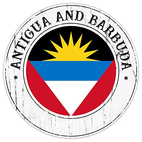Drapeau d'Antigua et Barbuda en aluminium - Souvenir du pays d'Antigua et Barbuda - Affiche vintage en métal - Panneau de bienvenue rond en métal de qualité pour salon - 22,9 x 22,9 cm