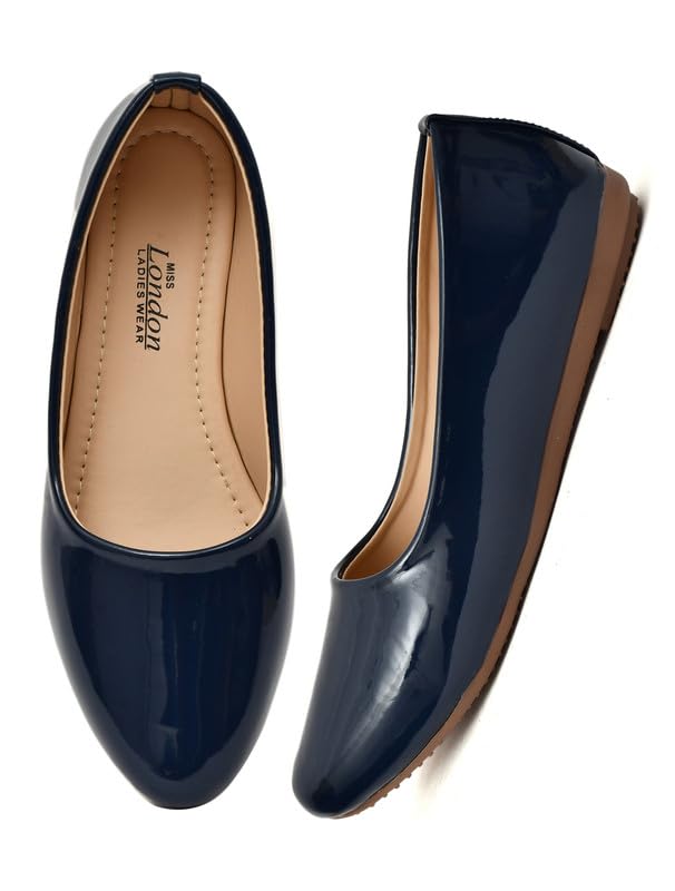 Image of MISS London Women's Bellies | Patent Leather Flats for Casual & Office Wear | Stylish & Comfortable | TPC Sole