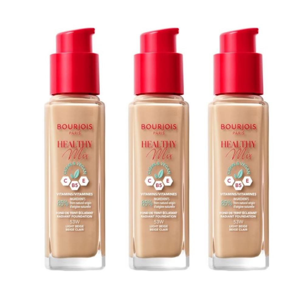 3 x Bourjois Healthy Mix Clean and Vegan Foundation 30ml - 53W Light Beige