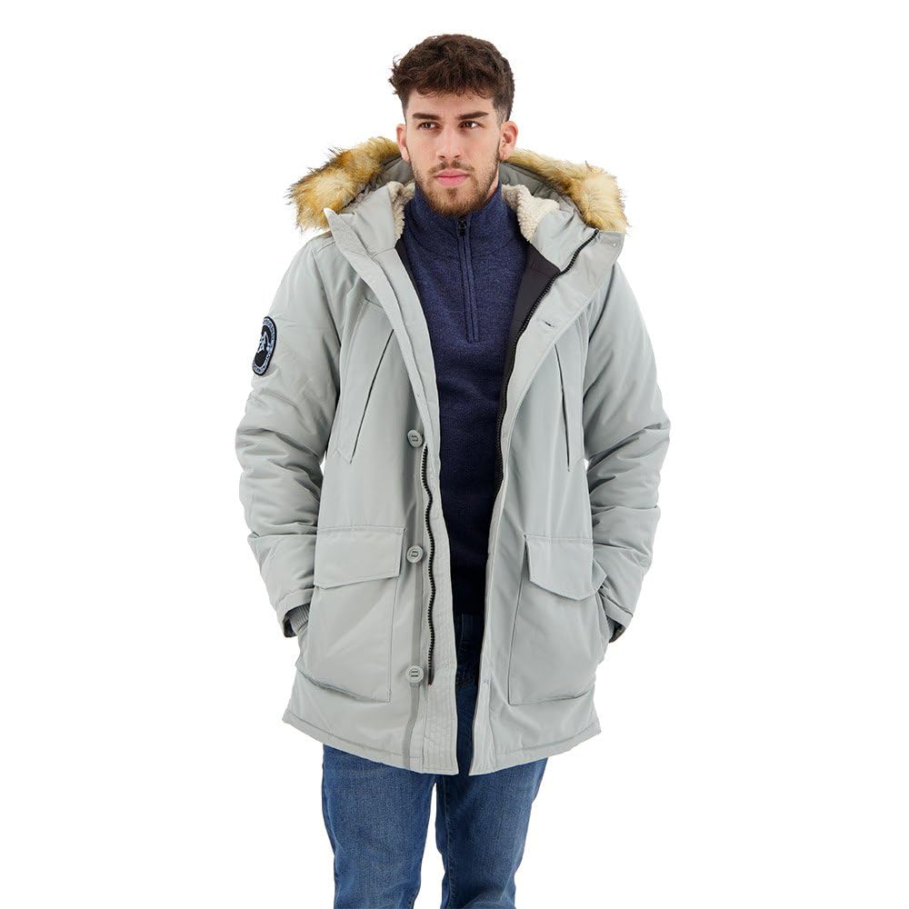 Superdry Men's Grey Everest Faux Fur Hooded Parka Jacket, Small