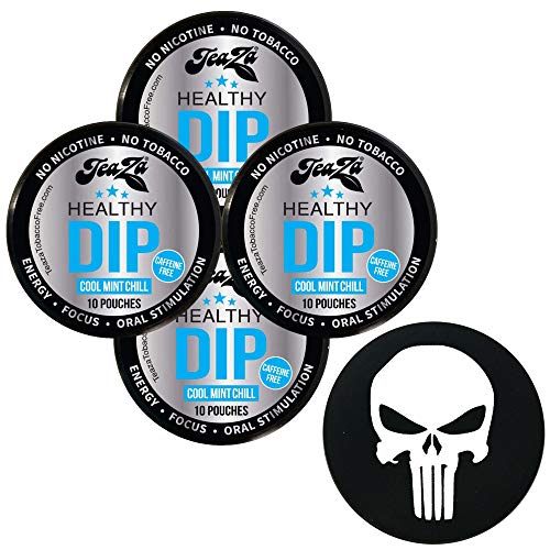 TeaZa Herbal Pouch Cool Mint 4 Cans with DC Crafts Nation Skin Can Cover - Skull