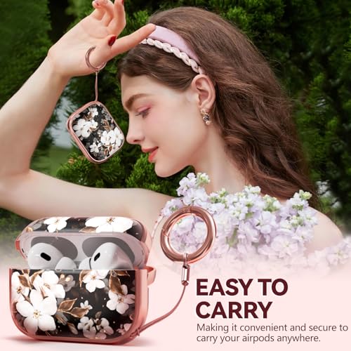 Image of Inesore for AirPods Pro 2nd /1st Case (2023-2019)-Black Gold Flower | with Safty Lock,Two-Piece Design,with Gold Keychain & Clean Pen,Support Wireless Charging,Cute Luxury Case for Women Girly