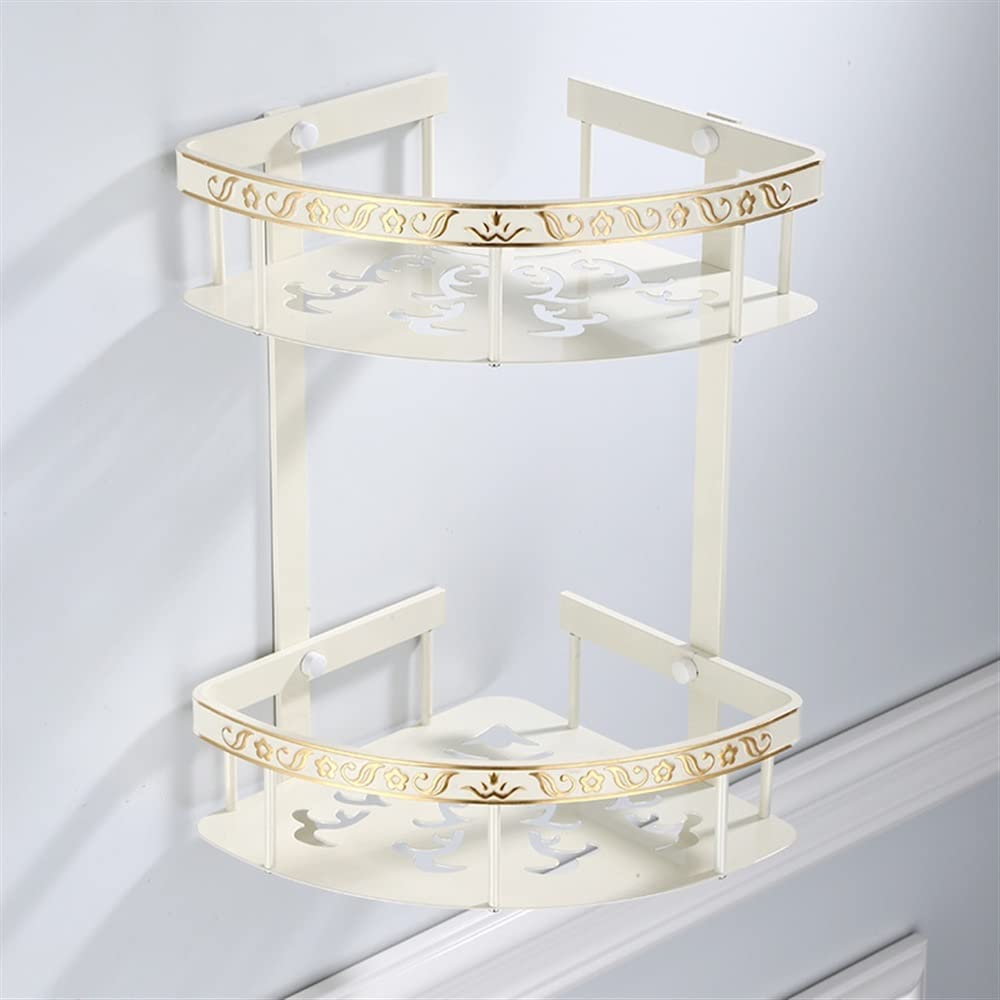 Corner Shower Caddy Carved Aluminum Alloy Bathroom Shelf Wall Mounted Basket Bathroom Handware White Bathroom Shelves Shower Organizer