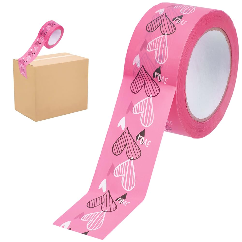 GORGECRAFT 100 Yards 45mm Pink Packing Tape Printing Shipping Tape with White Black Love Heart Pattern Decorative Sticker Strips for Parcel Packaging Box Sealing Gift Wrapping Valentine's Decoration โ image 1