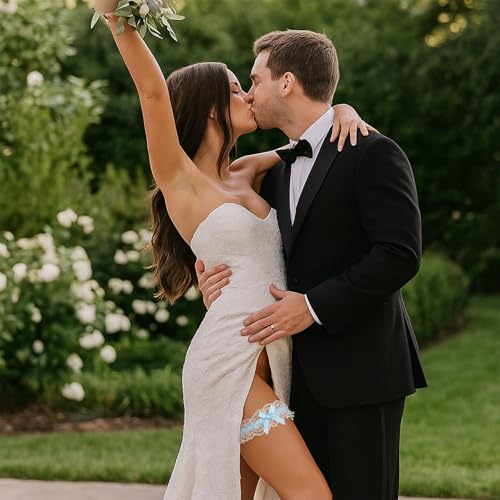 Ouligay Blau Hochzeit Strumpfband für Braut Spitze Blaues Strumpfbänder für die Braut Brautschmuck Blue Wedding Garters for Bride