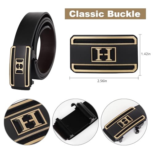 Image of Aurolran Men&Womens Leather Dress Belt Business Automatic Buckle Belt Color-Black Silver Gold