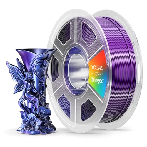 Image of YOOPAI Silk Tri-Color PLA Filament 1.75mm, 3-in-1 Coextrusion Multicolor PLA 3D Printer Filament, Shiny Color Change Silk PLA,1kg Spool (2.2lbs), Black Purple Blue