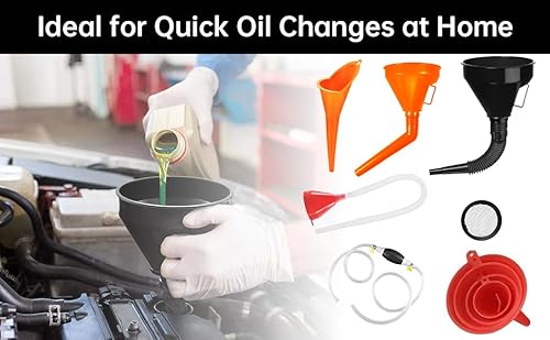 Nadisean 10 Stück EinfüLltrichter Set, Kunststoff Trichter Set mit Handpumpe Umfüllpumpe, Trichter Öl Universal Auto mit Abnehmbarem Auslauf und Langen, Öltrichter für KFZ Auto Werkstatt Haushalt