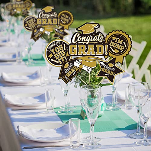 Image of 30PCS Graduation Party Decorations Congrats Grad Table Centerpiece,Graduation Table Decorations,Graduation Centerpiece Sticks Table Toppers for Graduation Party Supplies(Gold,Black)