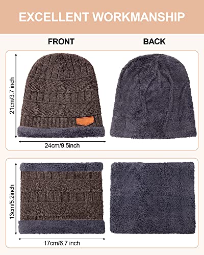 Syhood 4 Sets Kids Winter Hat and Scarf Set Warm Fleece Lining Beanie Hats Knitted Cap Scarf for 5-14 Years Boys Girls2