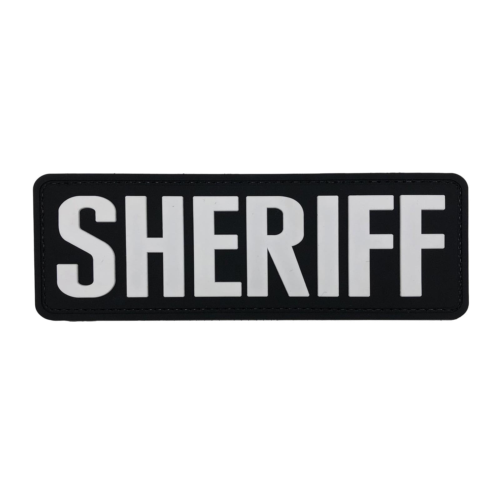 uuKen Big PVC Sheriff Patch 6x2 inches All Black and White with Hook Back for Vest Clothing Jacket Bag Backpack (All Black and White, Medium 6