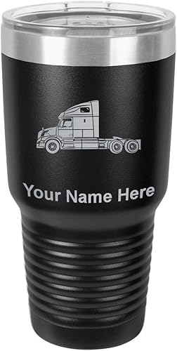 LaserGram Taza aislada al vacío de 30 onzas, cabina de camión, grabado personalizado incluido (negro)