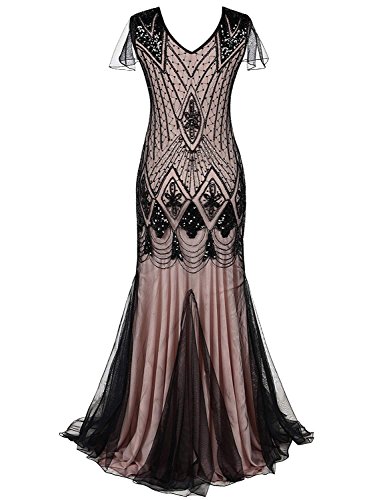 Image of Women Evening Dress 1920s Flapper Cocktail Mermaid Plus Size Formal Gown with Long Gloves