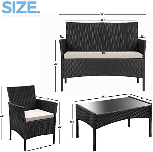 CAYNEL 4 Pieces Outdoor Patio Furniture Set, Sofa Seating Group with Cushions, Rattan Wicker Chair with Table, Outdoor Indoor Use Backyard Poolside Balcony Furniture(Brown) - Thumbnail 2