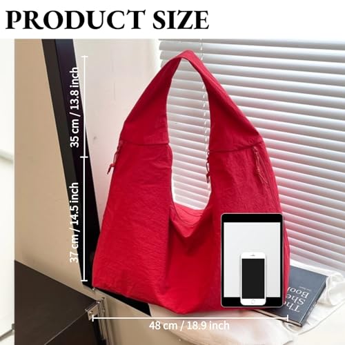 Image of Slouchy Tote Bag for Women Large Nylon Shoulder Bag with Multiple Pockets Crescent Bag Underarm Hobo Bag for Travel Gym